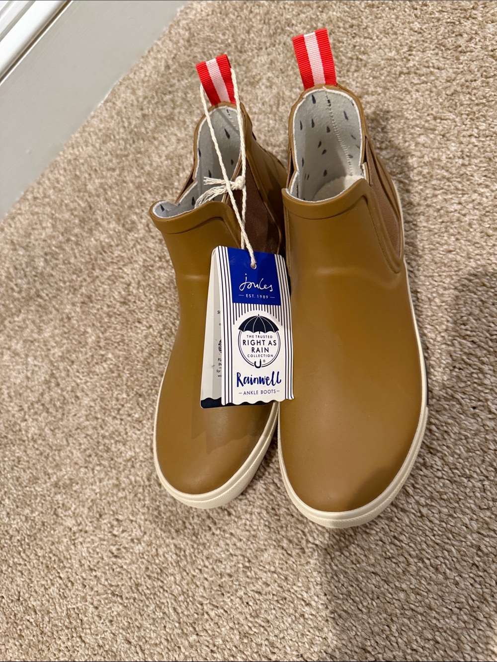 Joules Rainwell Men’s Ankle Rain Boots - Brown with Cream Soles